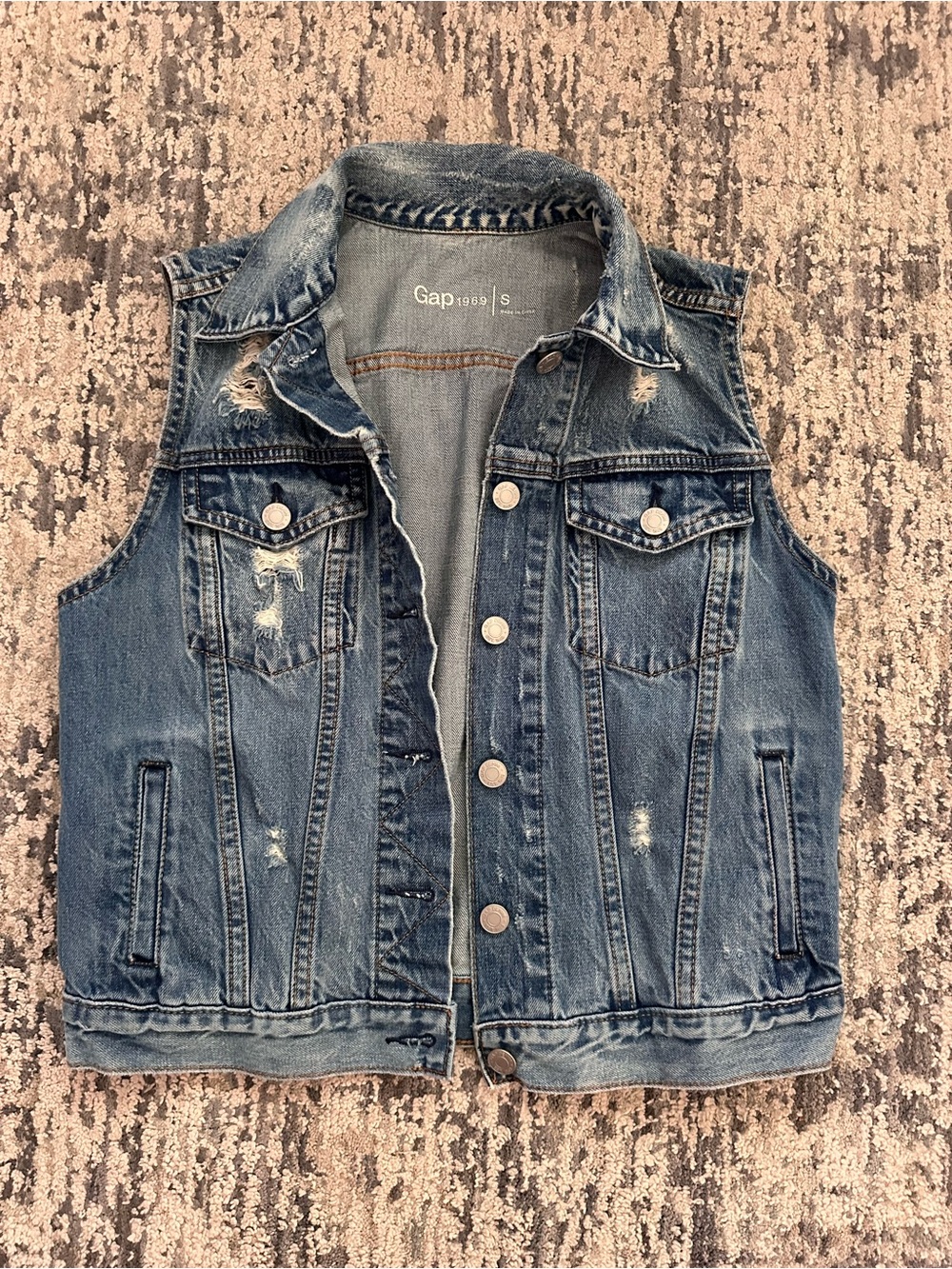 Gap Womens Distressed Blue Denim Vest